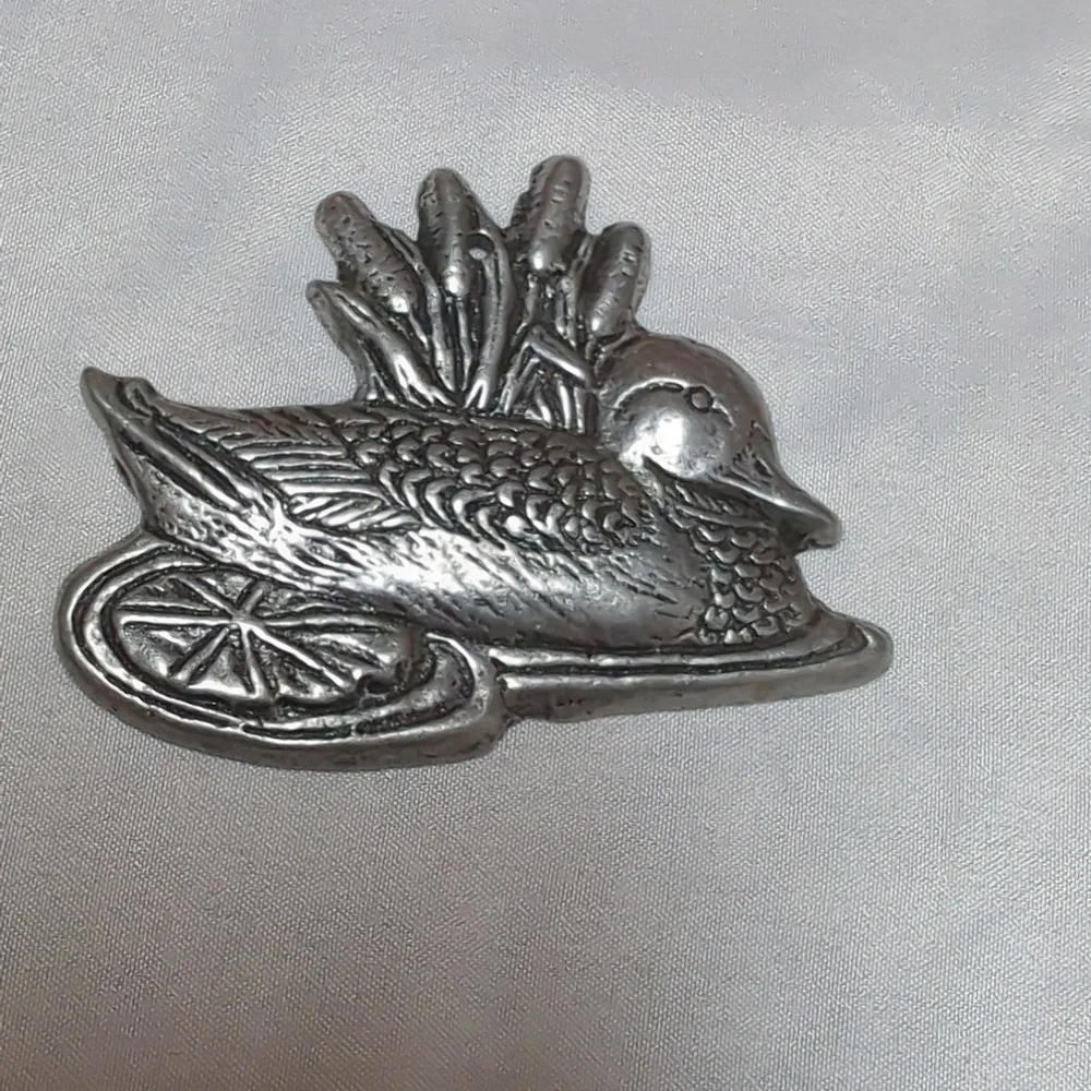 Vintage 1989 Carson Pewter Bird Ornaments Set of 12 Chickens, Ducks Cardinals